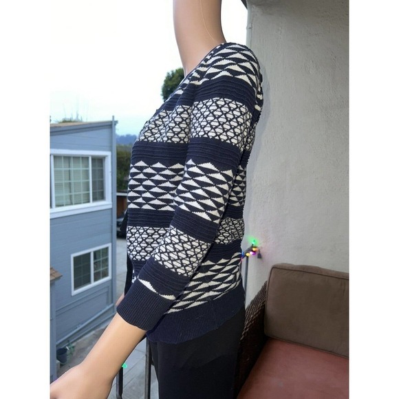 Merona Button-Up Womens Knit Sweater Cardigan 3/4 Sleeve Blue White S - Picture 2 of 8